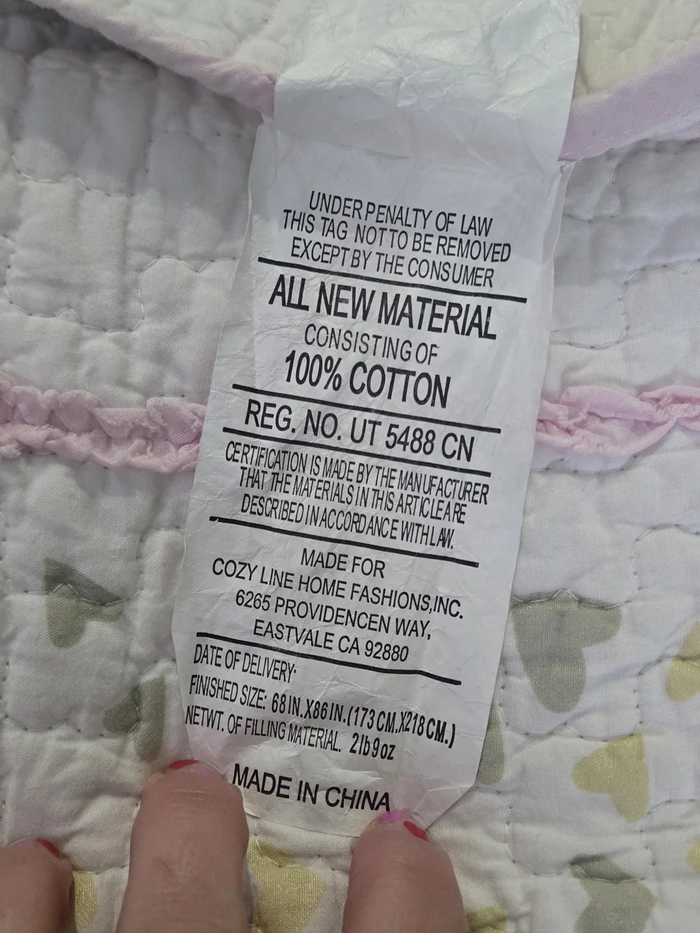 Cozy Line 100% Cotton TWIN Pink&Gold Hearts Quit And Sham Set